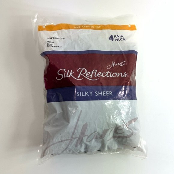 Hanes Silk Reflections Black 4 Pair Silky Sheer Reinforced Toe Stockings - Picture 5 of 6